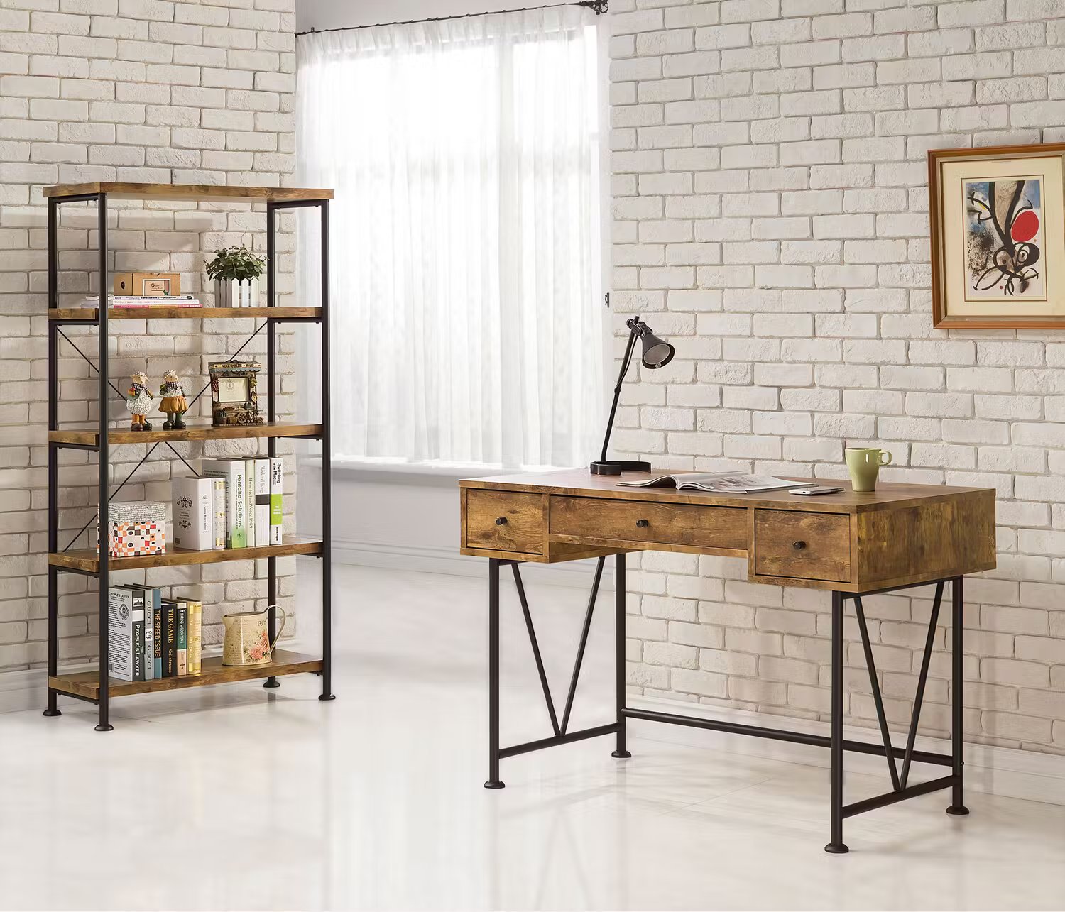 See Details - Analiese 2-piece Computer Desk Bookcase Set Rustic Nutmeg