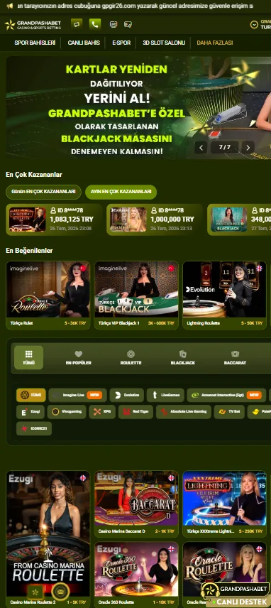 Grandpashabet mobil canlı casino görünümü — Türkçe masalar